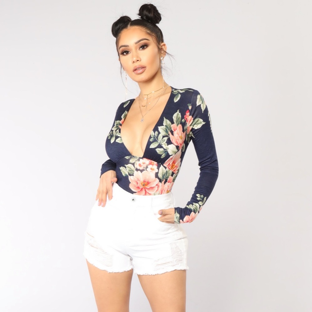 Fashion Nova Through The Garden Bodysuit in Navy